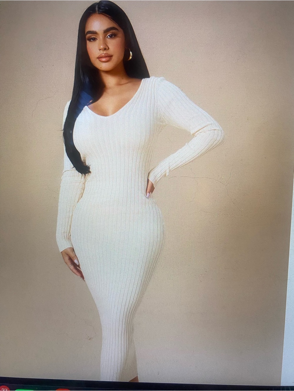 Fashion Nova Cream Ribbed Long Sleeve Midi Dress/NWOT/NW/ivory cream